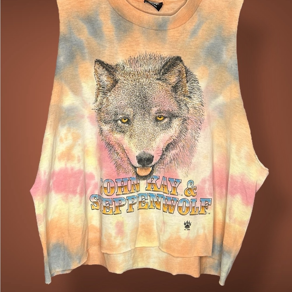 🔥 Vintage John Kay & Steppenwolf Wolf Graphic Cutoff and tye dyed Tee 🔥
